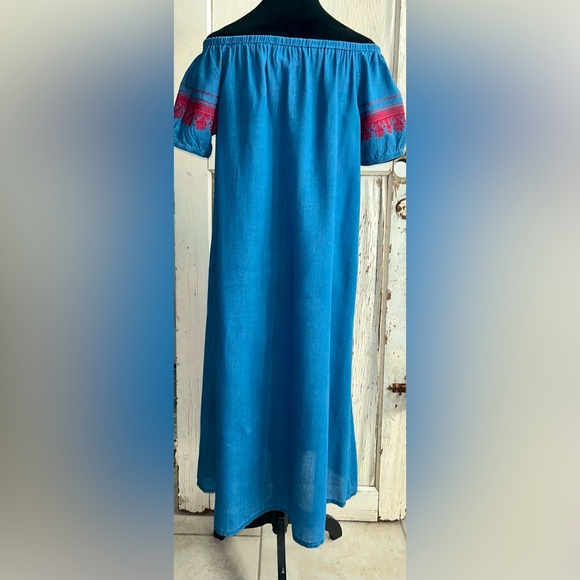 ❤️💙 Madewell Blue Chambray Tunic Dress Short Sleeve Embroidered MIDI💙❤️ - Picture 7 of 10